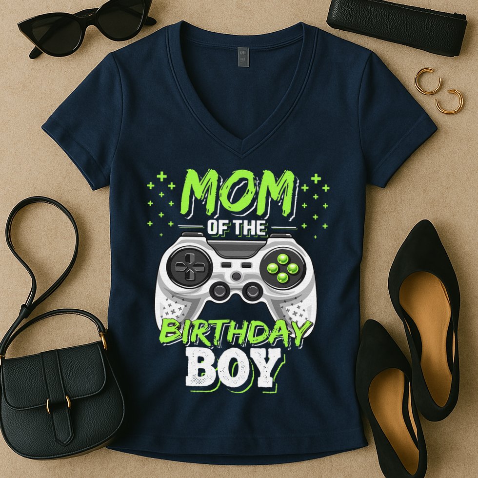 Mom Of The Birthday Boy Matching Video Gamer Party Women's V-Neck T-Shirt