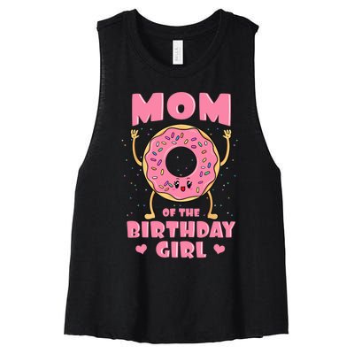 Mom Of The Birthday Girl Pink Donut Bday Party Mother Mommy Women's Racerback Cropped Tank