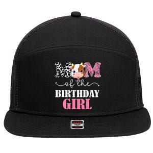 Mom Of The Birthday Girl Farm Cow Mommy Mama 1st 7 Panel Mesh Trucker Snapback Hat