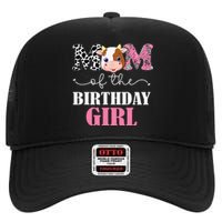 Mom Of The Birthday Girl Farm Cow Mommy Mama 1st High Crown Mesh Back Trucker Hat