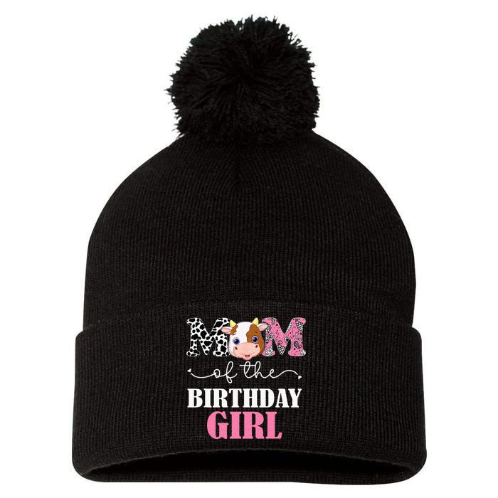 Mom Of The Birthday Girl Farm Cow Mommy Mama 1st Pom Pom 12in Knit Beanie