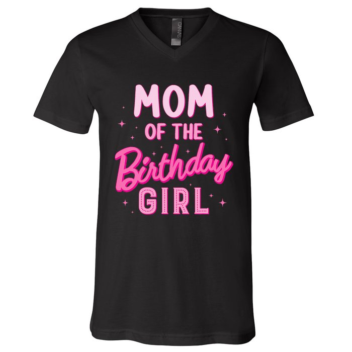 Mom Of The Birthday Girl Party Groovy Retro For Mommy V-Neck T-Shirt