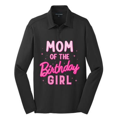 Mom Of The Birthday Girl Party Groovy Retro For Mommy Silk Touch Performance Long Sleeve Polo