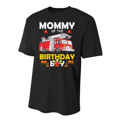 Mommy Of The Birthday Boy Fire Truck Firefighter Party Mom Youth Performance Sprint T-Shirt