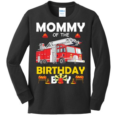 Mommy Of The Birthday Boy Fire Truck Firefighter Party Mom Kids Long Sleeve Shirt