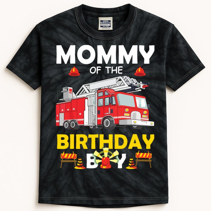 Mommy Of The Birthday Boy Fire Truck Firefighter Party Mom Kids Tie-Dye T-Shirt