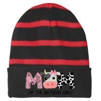 Mom Of The Birthday For Cow Farm Birthday Cow Mommy 1st Striped Beanie with Solid Band