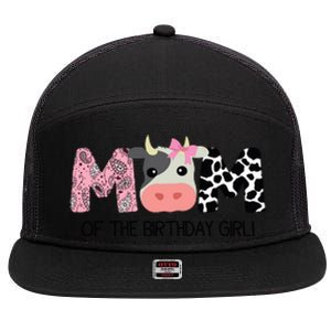 Mom Of The Birthday For Cow Farm Birthday Cow Mommy 1st 7 Panel Mesh Trucker Snapback Hat