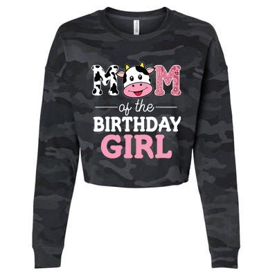 Mom Of The Birthday Farm Cow Mommy Mama 1st Cropped Pullover Crew