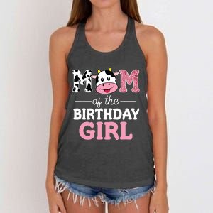 Mom Of The Birthday Farm Cow Mommy Mama 1st Women's Knotted Racerback Tank