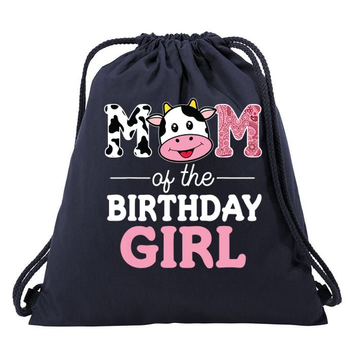 Mom Of The Birthday Farm Cow Mommy Mama 1st Drawstring Bag