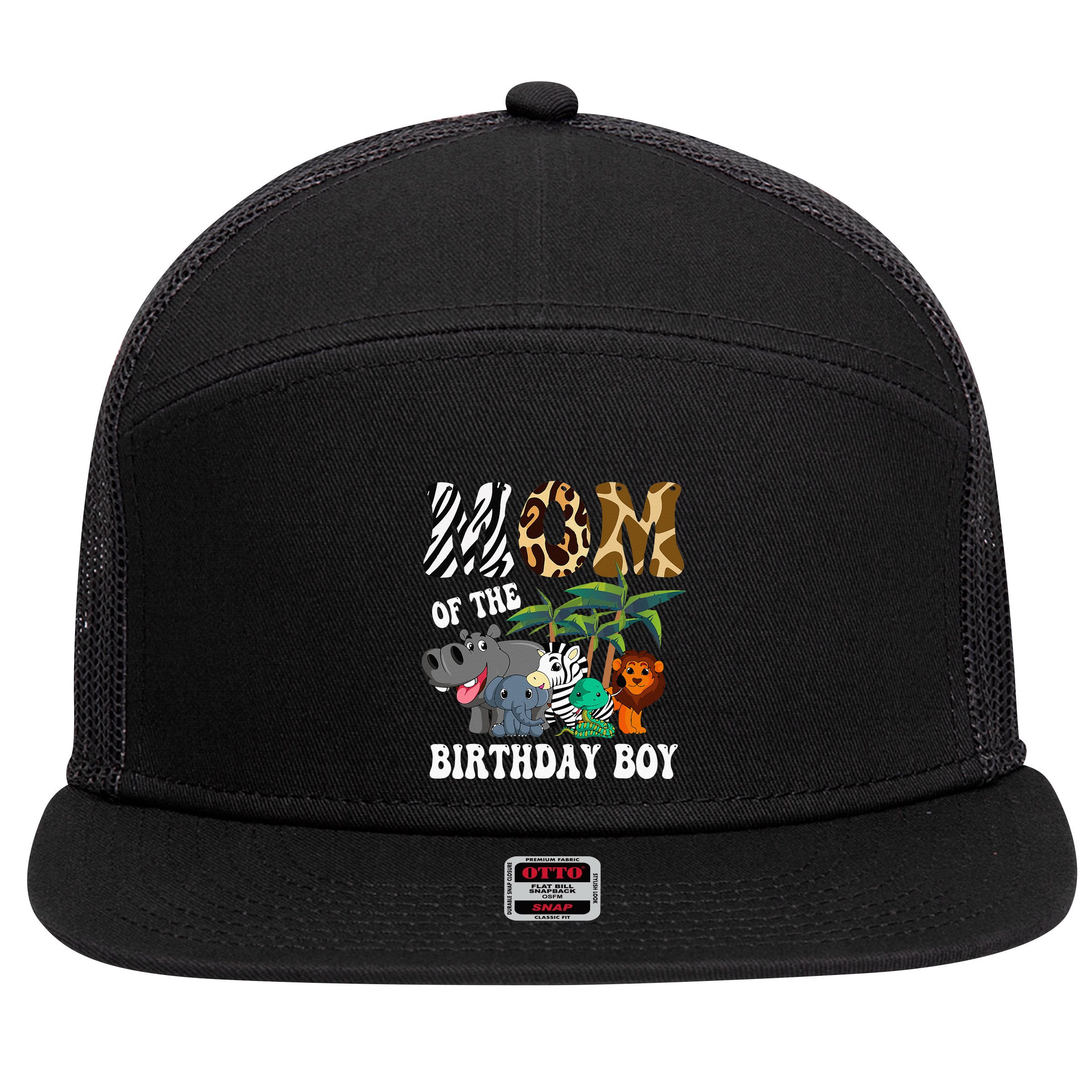 Mom Of The Birthday Boy Zoo Bday Safari Celebration 7 Panel Mesh Trucker Snapback Hat
