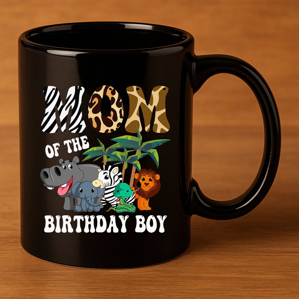 Mom Of The Birthday Boy Zoo Bday Safari Celebration 11oz C Handle Ceramic Mug