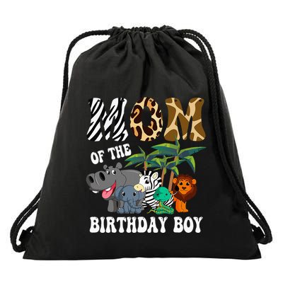Mom Of The Birthday Boy Zoo Bday Safari Celebration Drawstring Bag