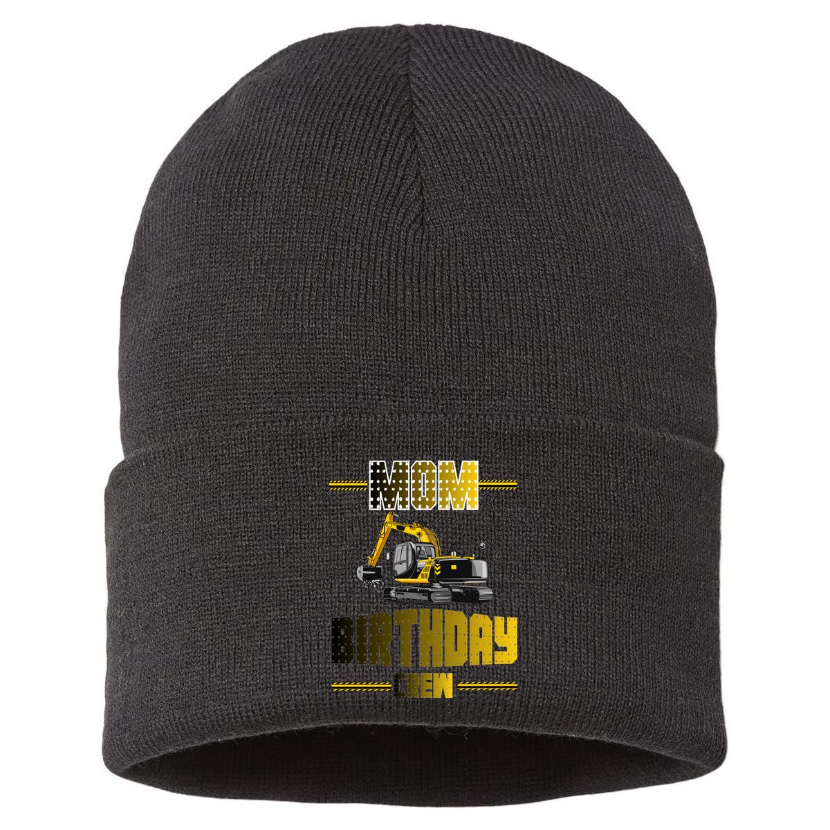 Mom Of The Birthday Crew Party Excavator Sustainable Knit Beanie