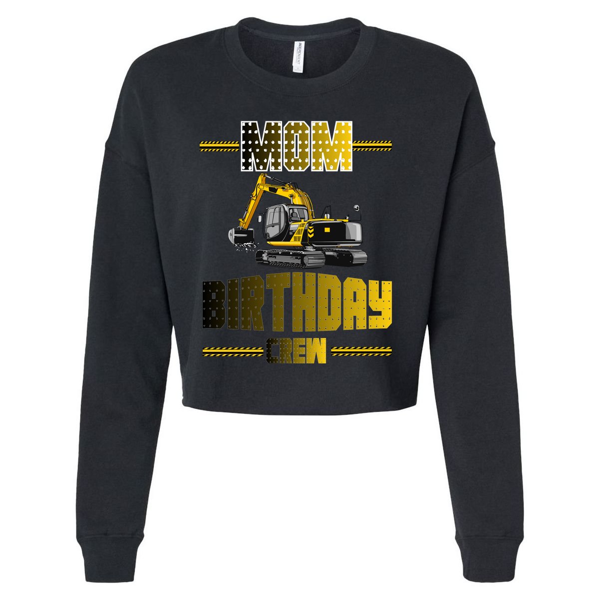 Mom Of The Birthday Crew Party Excavator Cropped Pullover Crew