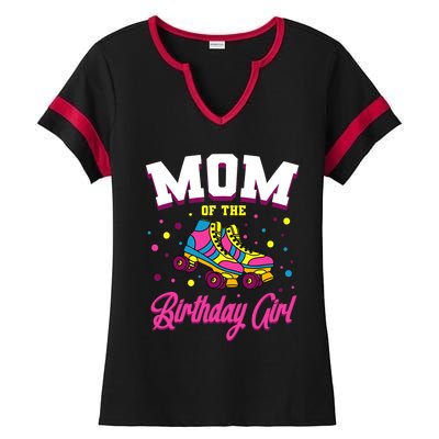 Mom Of The Birthday Girl Roller Skates Bday Skating Party Ladies Halftime Notch Neck Tee