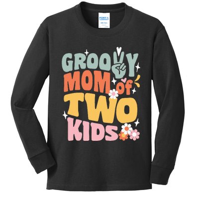 Mom of Two Back To School Groovy Mother's Day Kids Long Sleeve Shirt