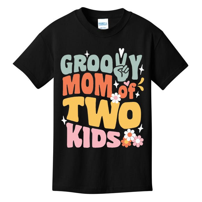 Mom of Two Back To School Groovy Mother's Day Kids T-Shirt