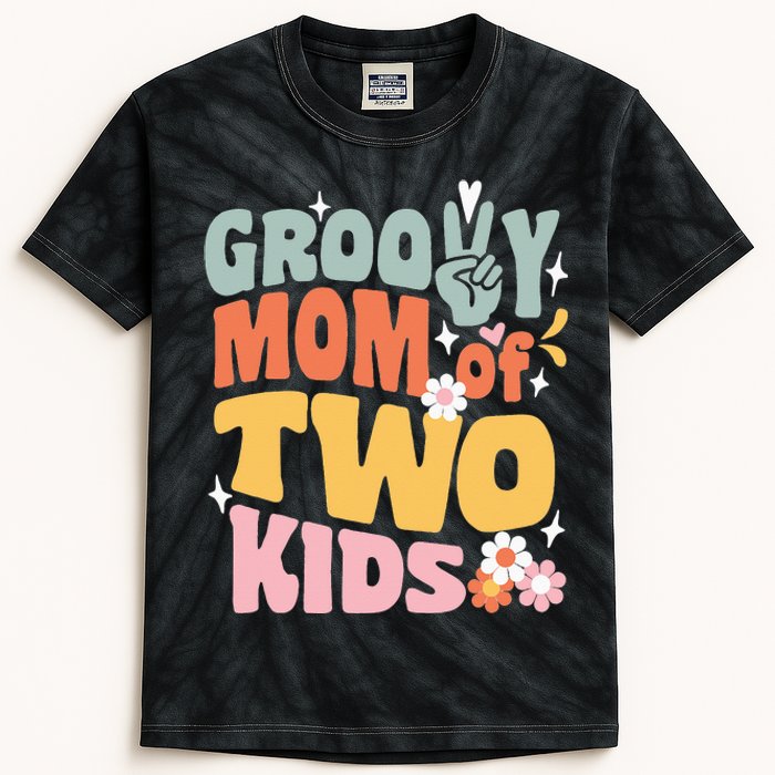 Mom of Two Back To School Groovy Mother's Day Kids Tie-Dye T-Shirt