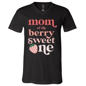 Mom of the Berry Sweet One Strawberry First Birthday 1st V-Neck T-Shirt