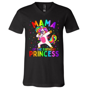 Mama of the Birthday Princess Dabbing Unicorn Mom V-Neck T-Shirt