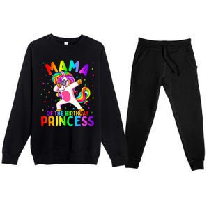 Mama of the Birthday Princess Dabbing Unicorn Mom Premium Crewneck Sweatsuit Set