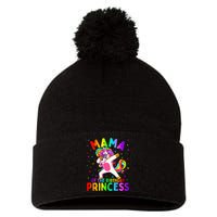 Mama of the Birthday Princess Dabbing Unicorn Mom Pom Pom 12in Knit Beanie