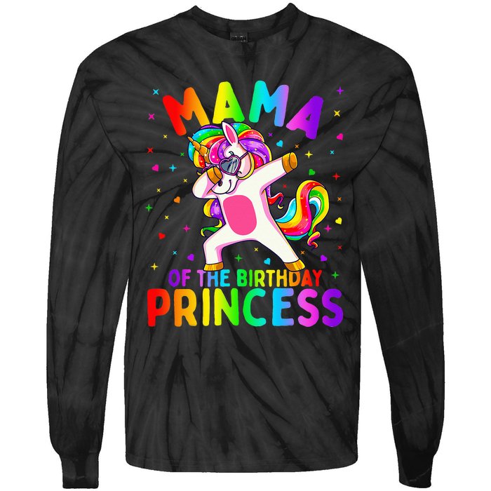 Mama of the Birthday Princess Dabbing Unicorn Mom Tie-Dye Long Sleeve Shirt