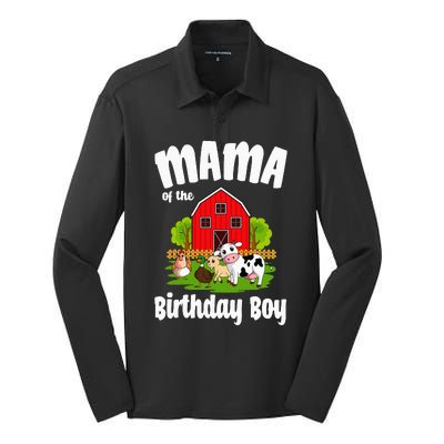 Mama Of The Birthday Boy Farm Animal Bday Party Celebration Silk Touch Performance Long Sleeve Polo