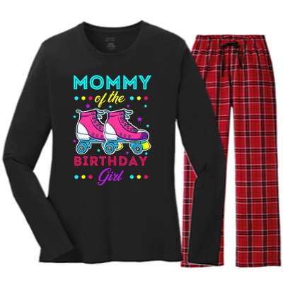 Mommy of the Birthday Roller Skates Bday Skating Theme Women's Long Sleeve Flannel Pajama Set 