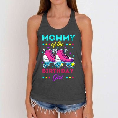 Mommy of the Birthday Roller Skates Bday Skating Theme Women's Knotted Racerback Tank