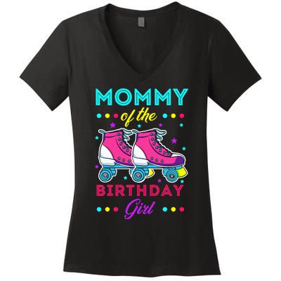 Mommy of the Birthday Roller Skates Bday Skating Theme Women's V-Neck T-Shirt