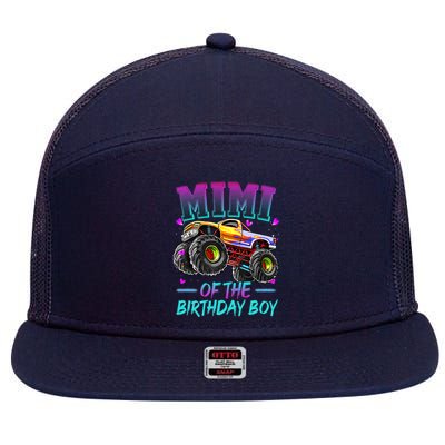 Mimi Of The Birthday Boy Monster Truck Birthday Premium 7 Panel Mesh Trucker Snapback Hat