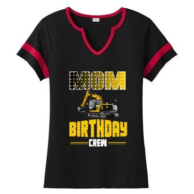 Mom Of The Birthday Crew Party Excavator Ladies Halftime Notch Neck Tee