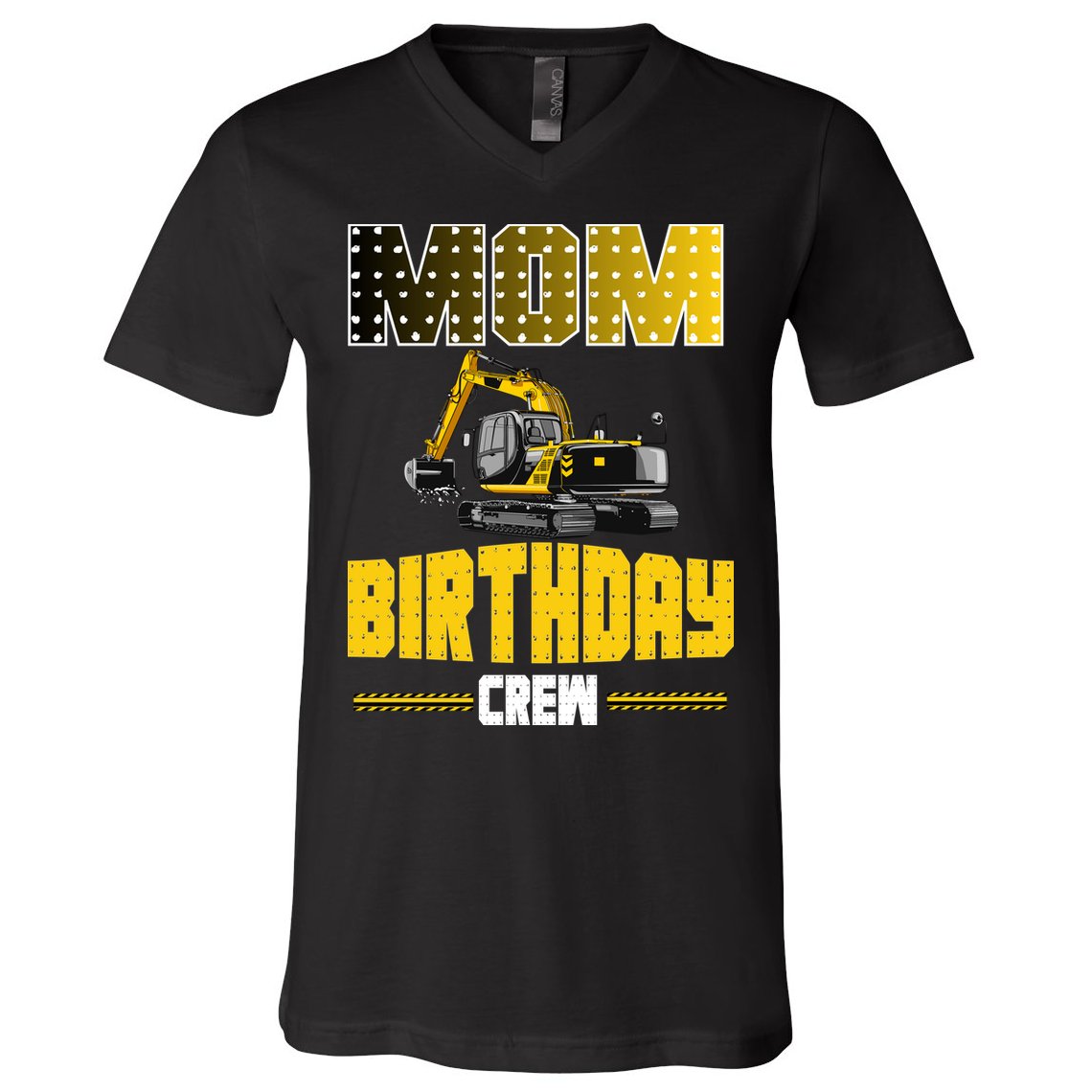 Mom Of The Birthday Crew Party Excavator V-Neck T-Shirt