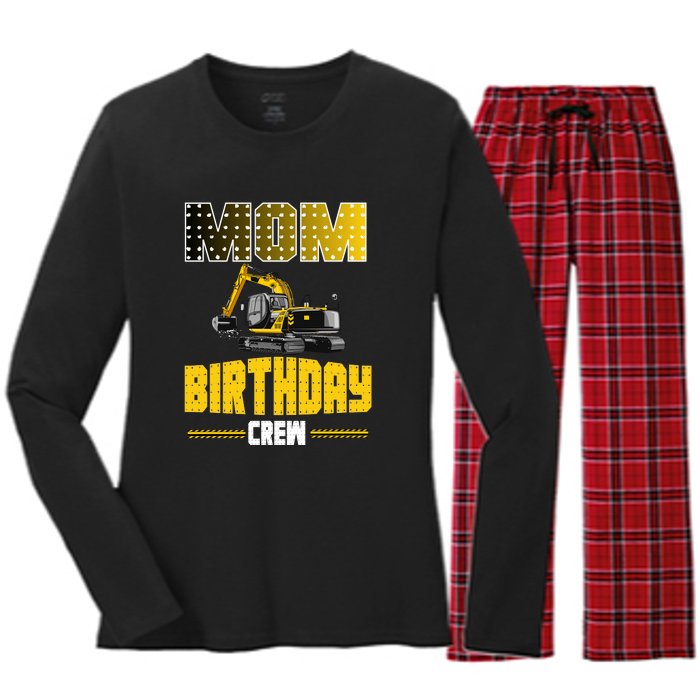 Mom Of The Birthday Crew Party Excavator Women's Long Sleeve Flannel Pajama Set 