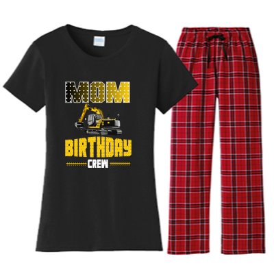 Mom Of The Birthday Crew Party Excavator Women's Flannel Pajama Set