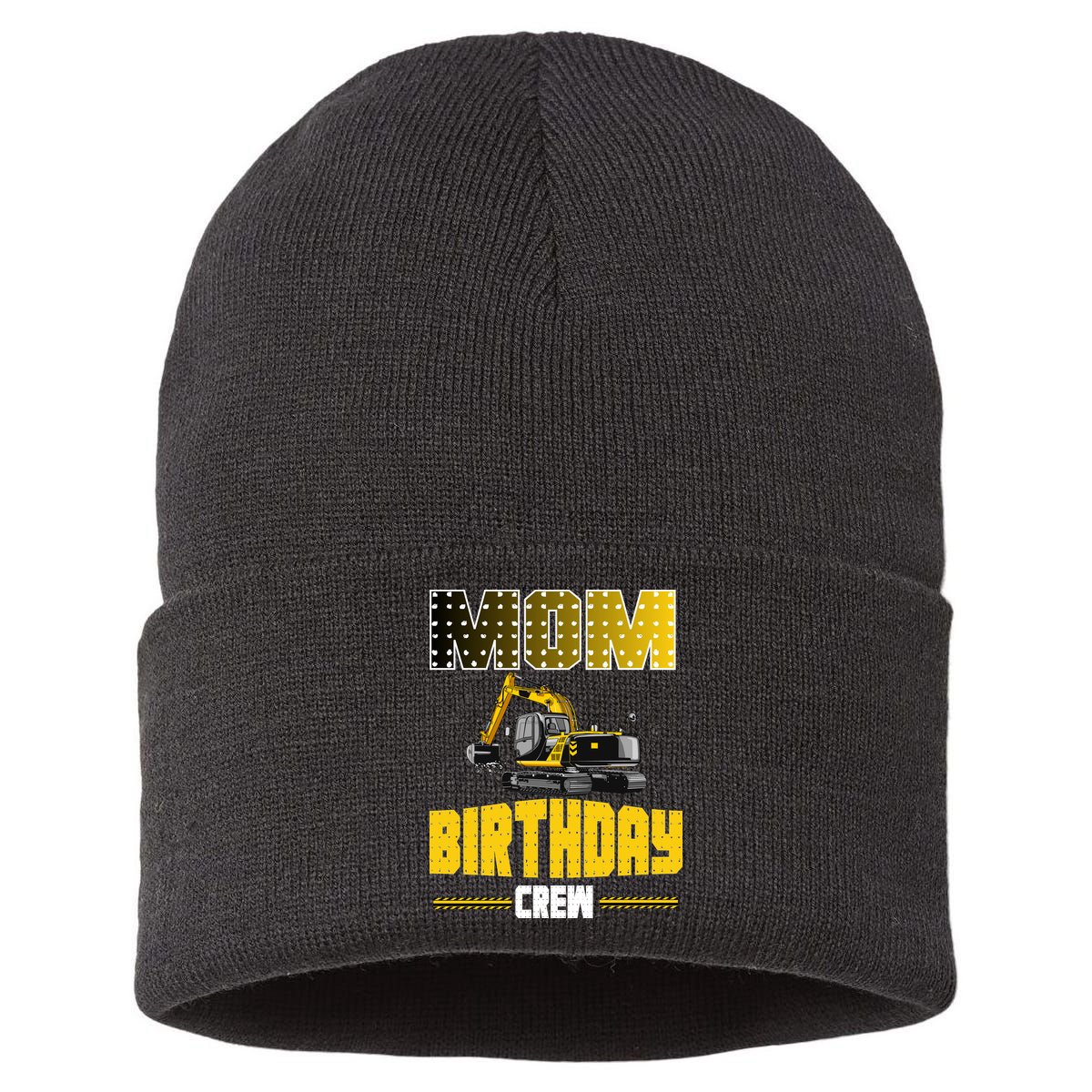 Mom Of The Birthday Crew Party Excavator Sustainable Knit Beanie