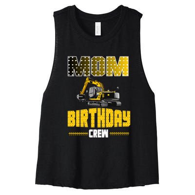 Mom Of The Birthday Crew Party Excavator Women's Racerback Cropped Tank