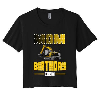 Mom Of The Birthday Crew Party Excavator Women's Crop Top Tee