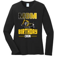 Mom Of The Birthday Crew Party Excavator Ladies Long Sleeve Shirt