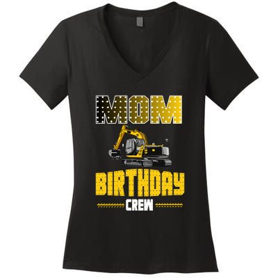 Mom Of The Birthday Crew Party Excavator Women's V-Neck T-Shirt