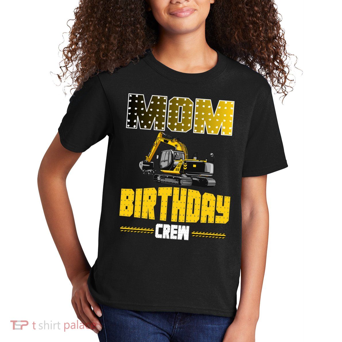 Mom Of The Birthday Crew Party Excavator Kids T-Shirt