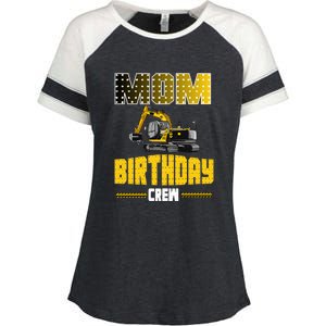 Mom Of The Birthday Crew Party Excavator Enza Ladies Jersey Colorblock Tee