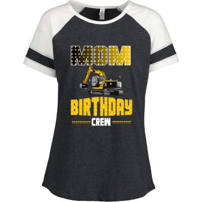 Mom Of The Birthday Crew Party Excavator Enza Ladies Jersey Colorblock Tee