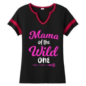 Mom Of The Wild One Mama Of The Wild One Gift Ladies Halftime Notch Neck Tee