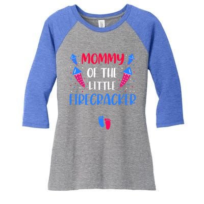 Mommy Of The Little Firecracker 4th Of July Pregnancy Gift Women's Tri-Blend 3/4-Sleeve Raglan Shirt