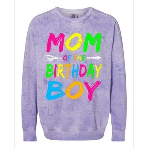 Mom of the Birthday Boy Glows Retro 80's Party Glow Colorblast Crewneck Sweatshirt