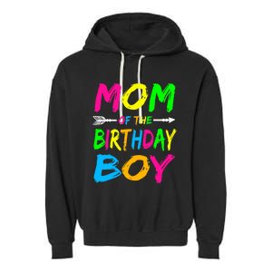 Mom of the Birthday Boy Glows Retro 80's Party Glow Garment-Dyed Fleece Hoodie